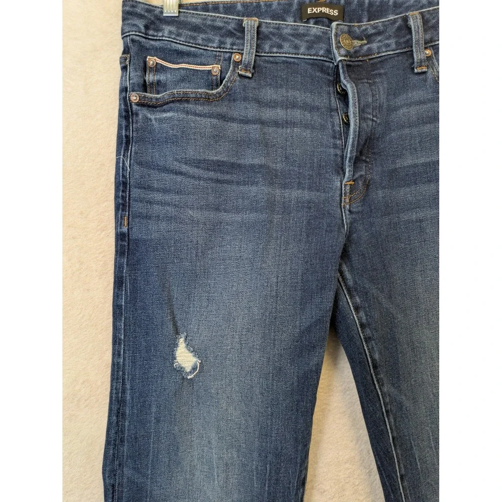 Express‎ Slim Straight Jeans Men's 34x34 Blue Distressed Button Fly Denim